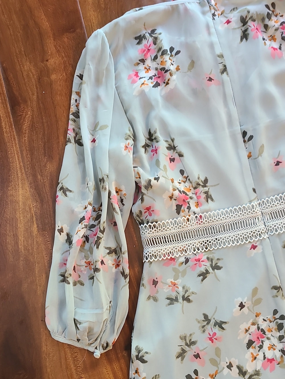 Donna Morgan Light Blue Floral Chiffon Dress with Pink Flowers - Picture 12 of 12